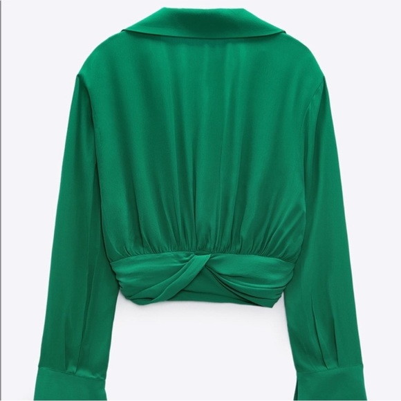 Zara Long Sleeve Knot Front Crop Top Green Size M - Picture 3 of 8
